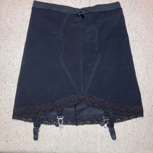 Vintage Open Bottom Garters Girdle Firm Skirt Black Shaper Lingerie Lerner L